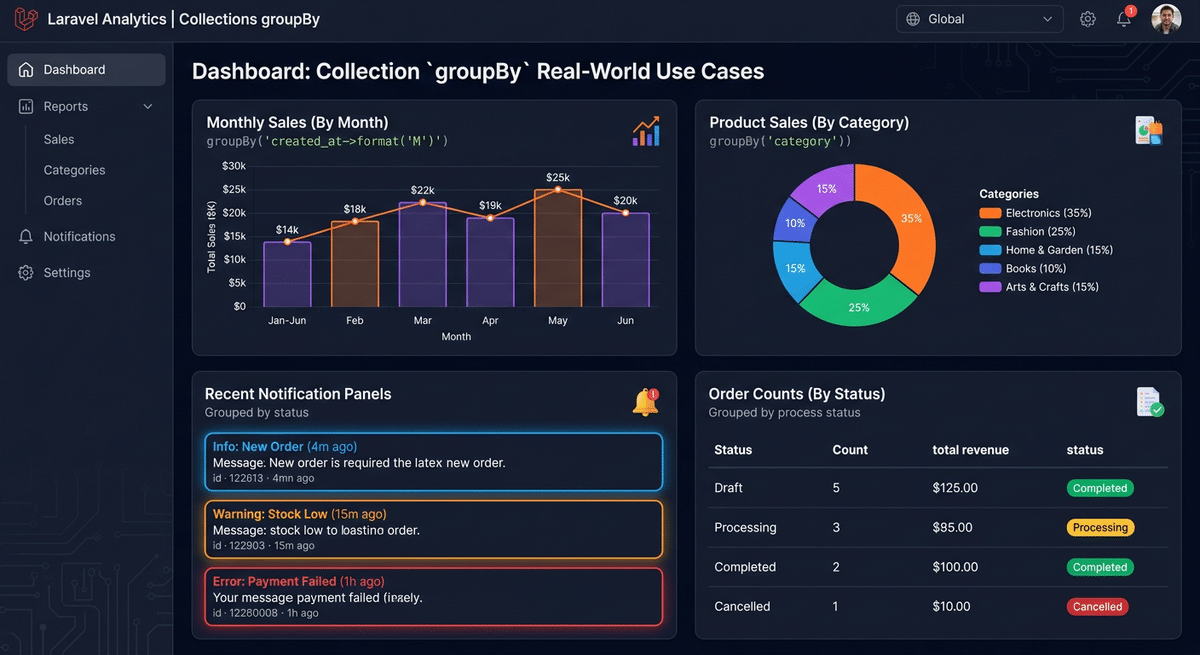 Laravel Collections groupBy real-world dashboard examples